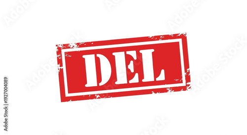 A bold red rectangular stamp displaying the letters del in a striking shadowed silhouette high quality professional detailed