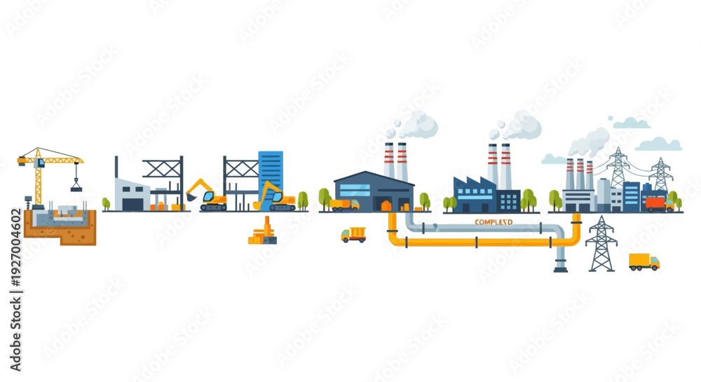 Obraz premium Industrial Supply Chain & Infrastructure Development: Construction, Manufacturing, Energy, Logistics Flow