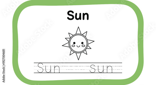 Sun tracing worksheet for kids with cute sun illustration