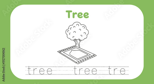 Tree Coloring Page for Kids, Educational Worksheet