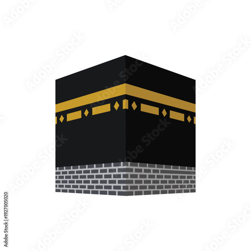 High quality 3D corner view vector illustration of Holy Kaaba in Masjid al Haram, minimal Islamic religious design isolated on transparent background.
