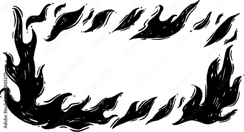 Obraz premium A collection of stylized black flame shapes are arranged in a roughly rectangular frame against a plain white background high quality professional detailed modern elegant stylish