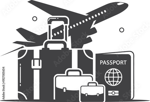 Travel essentials with airplane and passport