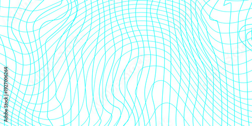Abstract cyan blue wavy grid line texture background, distorted wireframe mesh pattern on white background, modern digital topography and tech texture.