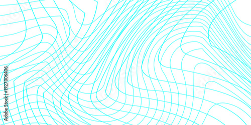 Abstract cyan blue wavy grid line texture background, distorted wireframe mesh pattern on white background, modern digital topography and tech texture.