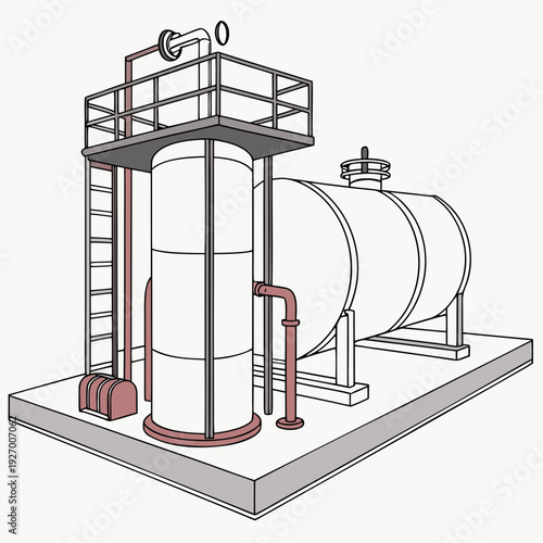 Industrial storage tanks with piping and valves