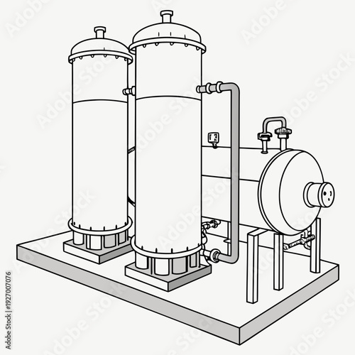 Industrial equipment with two large cylindrical tanks