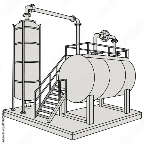 Industrial equipment with large tanks and staircase