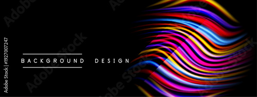 Vibrant colorful waves over black backdrop. Modern abstract design, perfect for digital projects or presentations. Smooth gradients create dynamic visual effect.