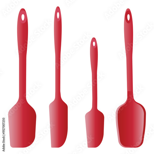 Red kitchen spatula set vector illustration isolated on white