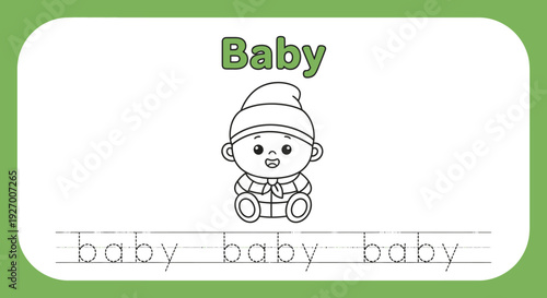 Baby tracing worksheet. Cute cartoon baby illustration