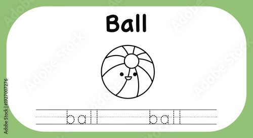 Ball tracing worksheet for kids, handwriting practice