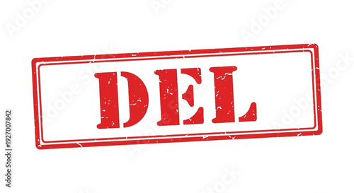 A bold red del stamp is prominently displayed against a clean white background a striking silhouette high quality