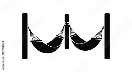 A minimalist depiction of two hammocks suspended between dark posts a striking silhouette high quality professional detailed modern
