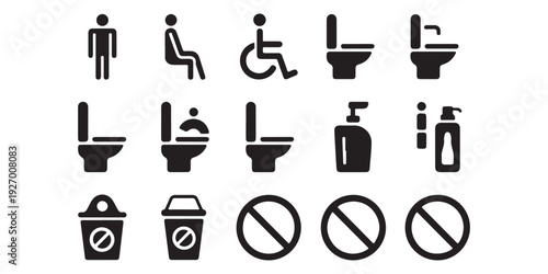 Restroom icons collection with gender symbols and accessible toilet signs for public facilities navigation