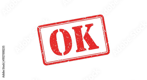 A red rectangular stamp displaying the letters ok in a bold distressed style silhouette high quality professional detailed
