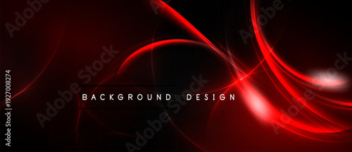 Dark background features vibrant red curves. Dynamic lines create modern abstract design. Text reads background design. Smooth gradients enhance visual impact.
