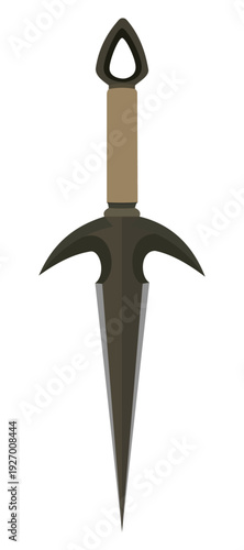 Medieval dagger with wooden handle flat vector illustration