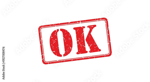 A red rubber stamp displaying the letters OK against a white background a bold silhouette high quality professional