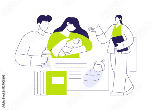 Basic skills for baby care abstract concept vector illustration.