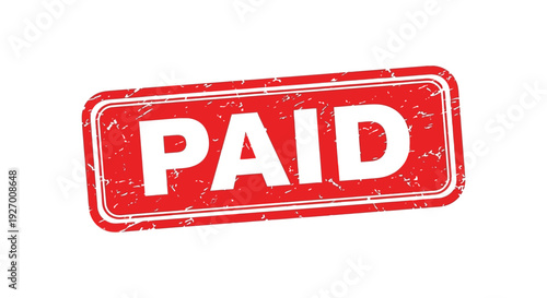 A distressed red stamp displaying the word paid in white lettering a bold graphic silhouette high quality professional
