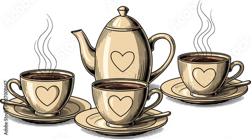 Vintage tea set with heart designs