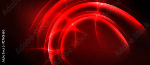 Abstract red energy swirls, bright lines, dark background. Dynamic composition creates intense visual impact. Modern design element.