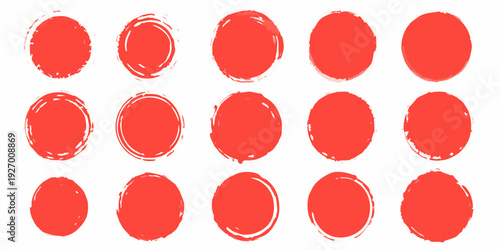 Arrangement of red circular brushstroke patterns on a white background