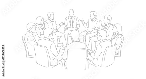 A group of business professionals engaged in a circular discussion depicted as a silhouette high quality professional detailed
