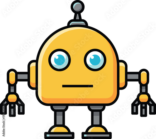 Cute cartoon robot character with big eyes and yellow body
