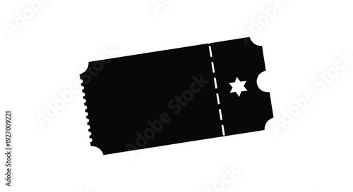 A stark black ticket stub illustration with a star cutout detail presented as a silhouette high quality professional