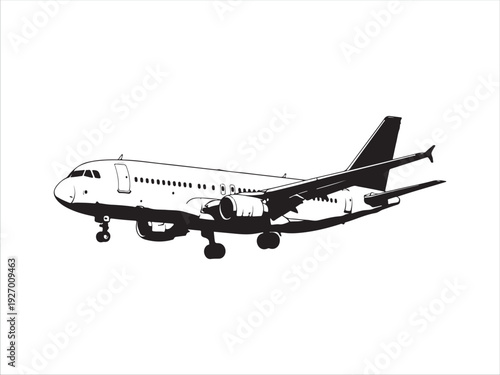 Commercial passenger airplane flying in mid air view