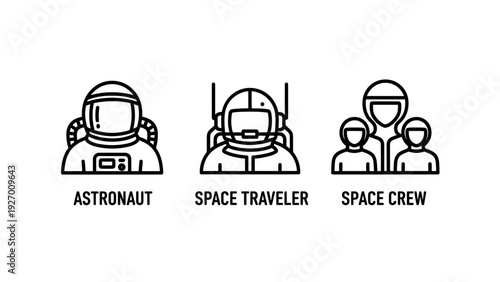 Astronaut, Space Traveler, and Space Crew Icons for Cosmic Exploration and Future Missions