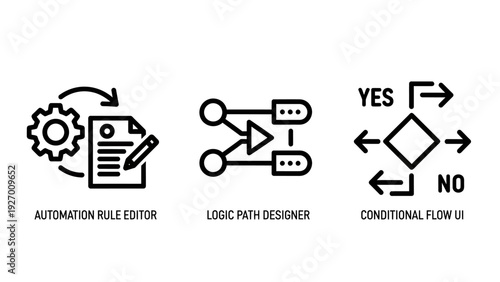 Automation Rule Editor, Logic Path Designer, and Conditional Flow UI Vector Icons