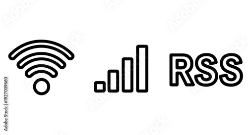 Modern Connectivity and Information Feed Icons: WiFi, Signal Strength, and RSS Symbol Vector Pack