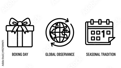 Celebratory Holiday Icons for Global Observances, Seasonal Traditions, and Gift-Giving on Boxing Day and Other Festive Events