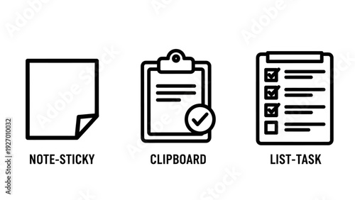 Note-Sticky, Clipboard, and List-Task Icons - Organization, Productivity, and Task Management Symbols