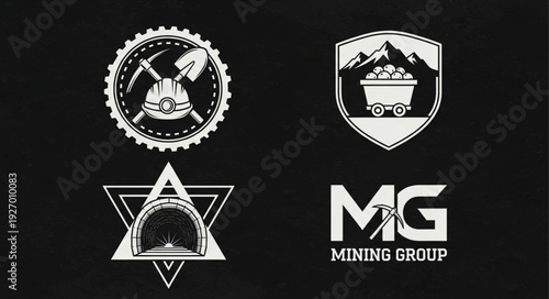 Mining industry logos representing various aspects of the mining business and its operations.