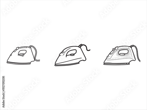 Three different styles of ironing devices with cord attachments shown