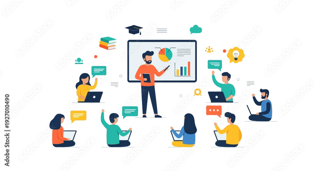 custom made wallpaper toronto digitalE-learning and Online Education Workshop: Teacher Presenting Data to Students in a Virtual Training Seminar or Digital Class.