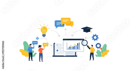 Collaborative Knowledge Acquisition and Data Analysis | E-Learning, Business Intelligence, Idea Generation, and Research Process Vector