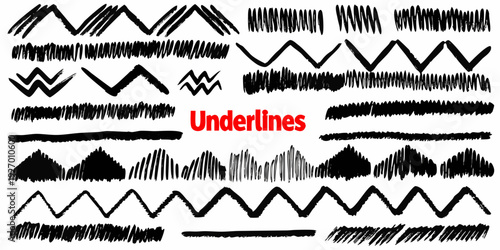 Collection of various black brushstroke underlines and wavy line designs