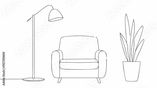 Modern living room interior with chair lamp and plant vector illustration