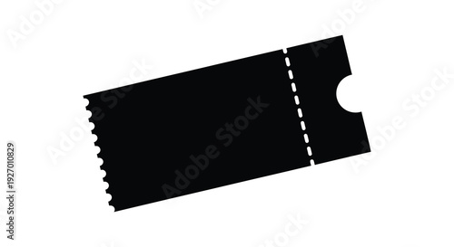 A stark black silhouette of a rectangular ticket with a notched edge displaying minimalist design silhouette high quality