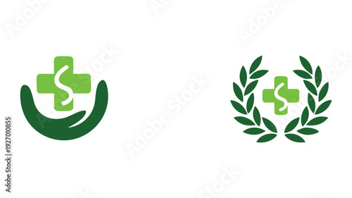 Healthcare and medical symbols featuring a cross and laurel wreath design