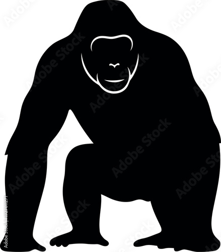 Gorilla Silhouette Vector Illustration Isolated on White Background