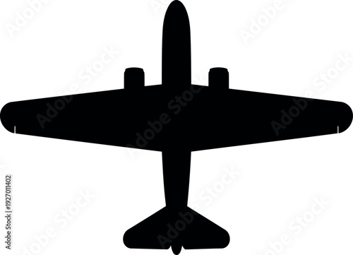 Black Silhouette of Airplane Icon Isolated on White Background for Aviation Design