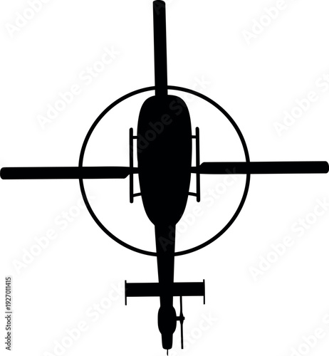 Black helicopter silhouette top view isolated on white background vector illustration