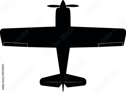 Silhouette of a Single Engine Propeller Airplane Top View Vector Illustration