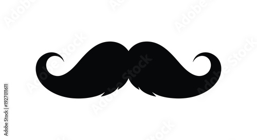 A striking black silhouette of a classic handlebar mustache boldly displayed against a white background silhouette high quality
